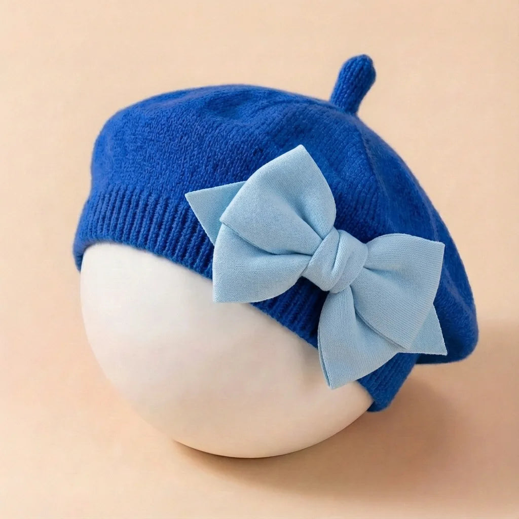 Béret bébé avec grand nœud – Chapeau élégant pour nouveau-né et petite fille