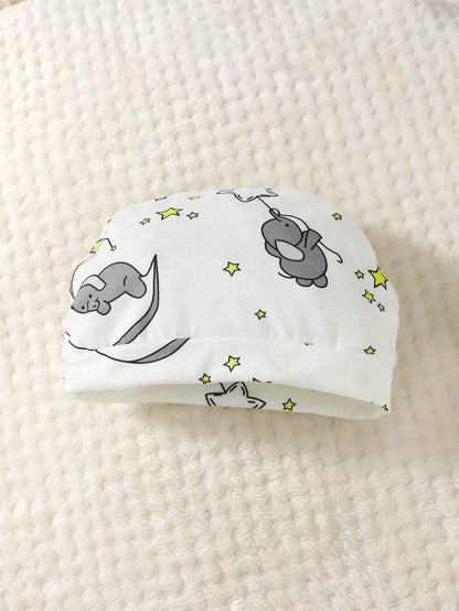 Barboteuse bébé manches longues avec chapeau – Motif éléphant (2 pièces)