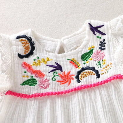 Robe Blanche Brodée Bébé & Fille – Style Bohème | 7–12m à 4–6 ans