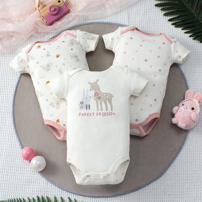 Lot de 3 bodys bébé fille – Motifs animaux & éléphant, coton doux