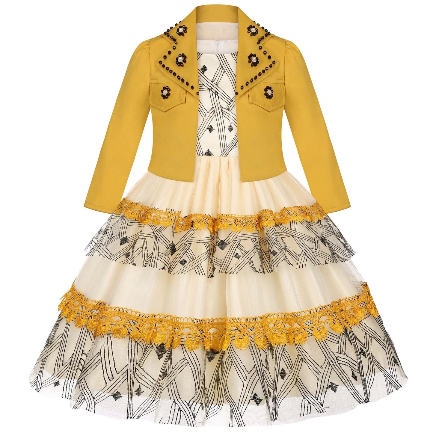 Robe Princesse Fille 2 Pièces (Robe + Veste) – Noir & Rose | Cérémonie, Anniversaire, Piano (5–14 ans)