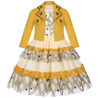 Robe Princesse Fille 2 Pièces (Robe + Veste) – Noir & Rose | Cérémonie, Anniversaire, Piano (5–14 ans)