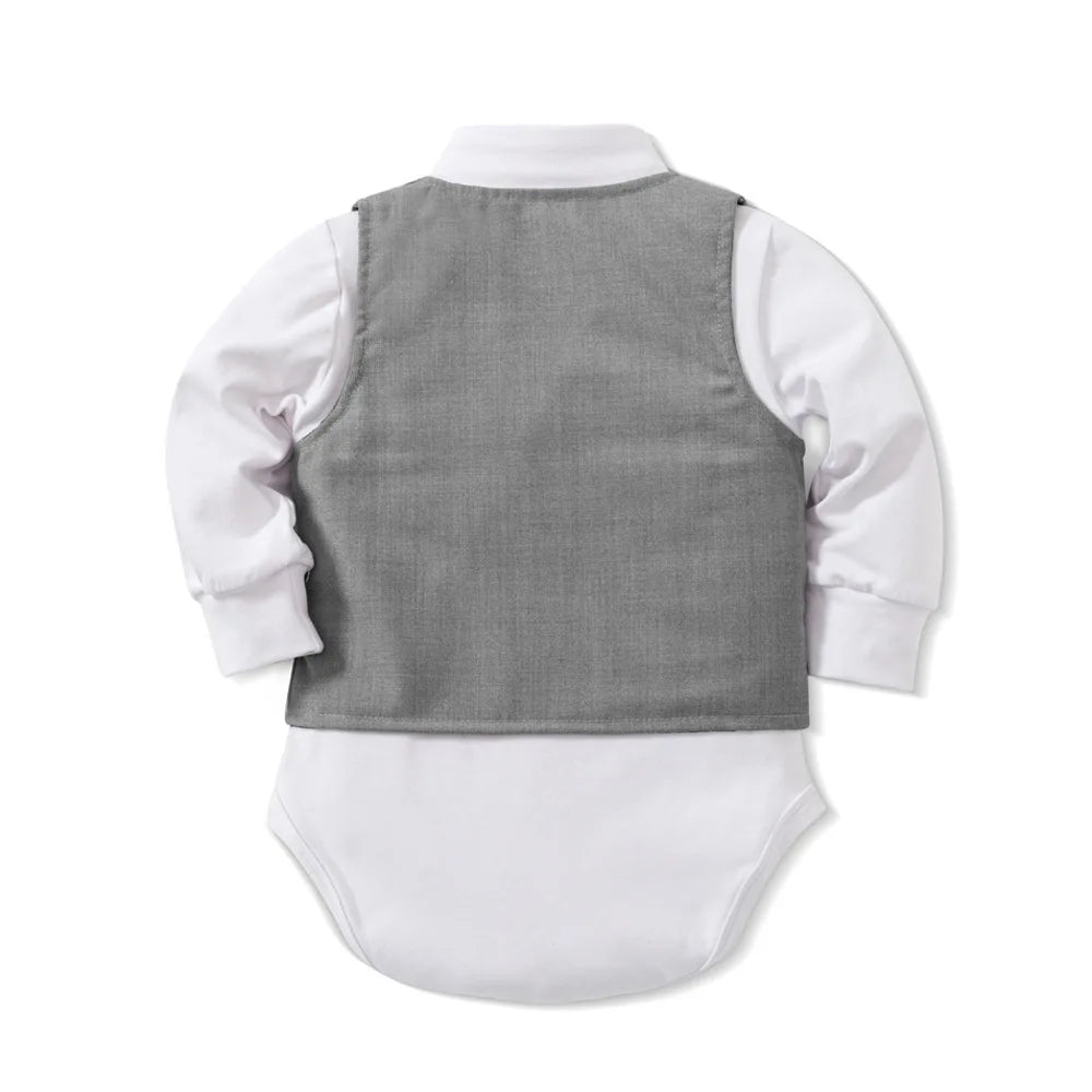 Tenue Gentleman Bébé Garçon – Ensemble Habillé (Chemise + Gilet + Pantalon) 0–24 Mois