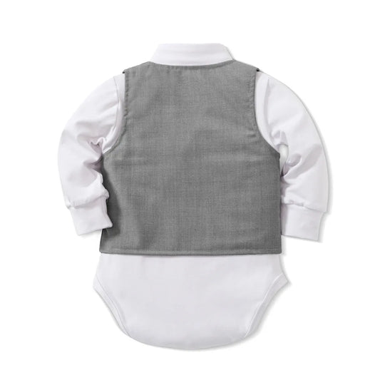 Tenue Gentleman Bébé Garçon – Ensemble Habillé (Chemise + Gilet + Pantalon) 0–24 Mois