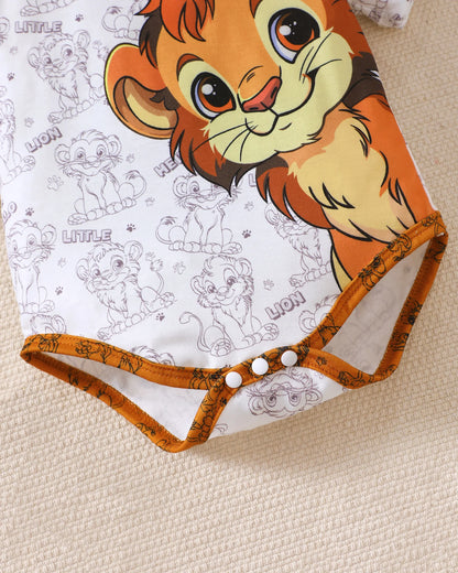 Ensemble Bébé Garçon Lion – Haut Imprimé, Pantalon & Chapeau (0–18 Mois)