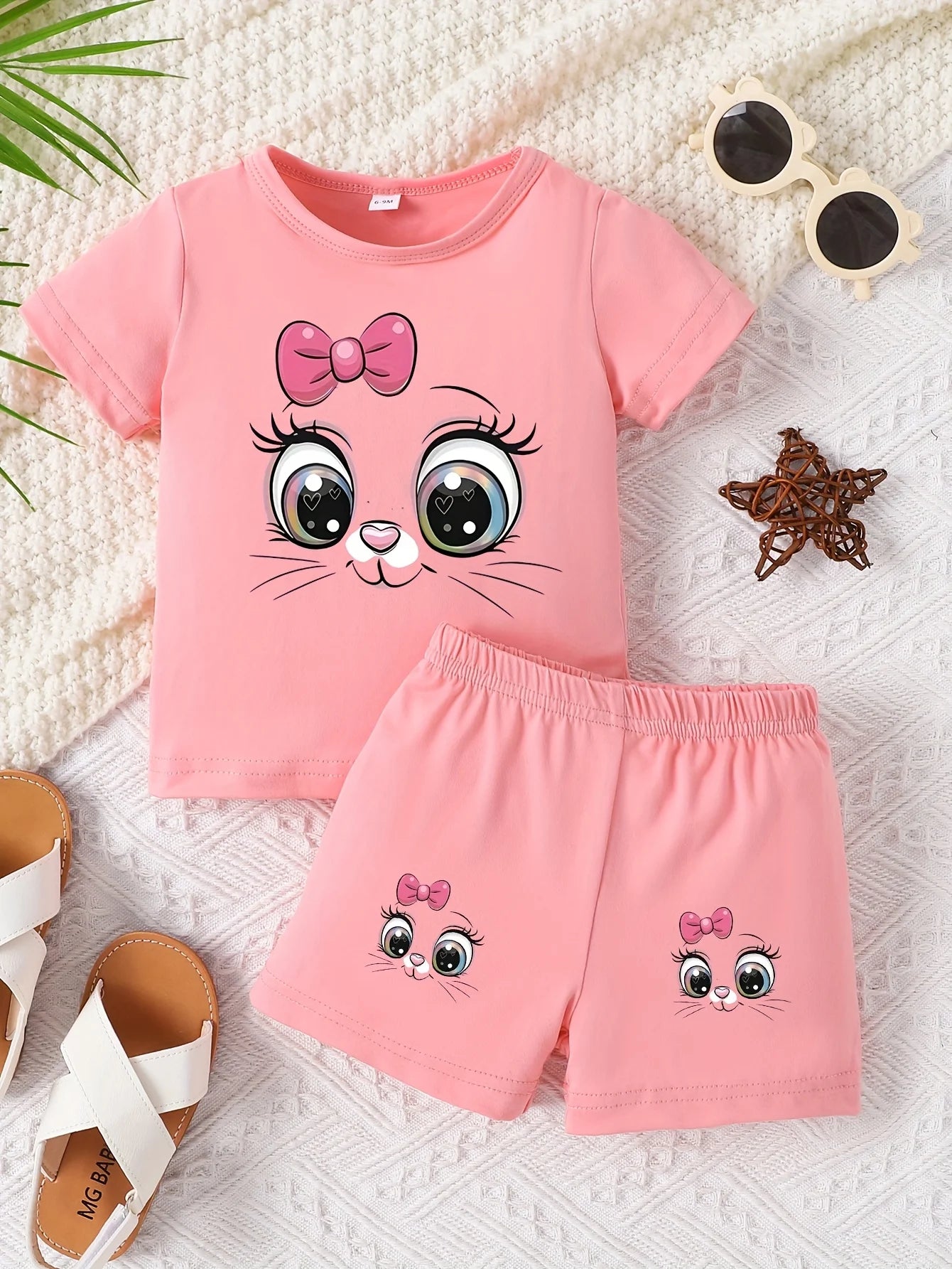 Ensemble Bébé Fille – T-shirt & Short Motif Chat