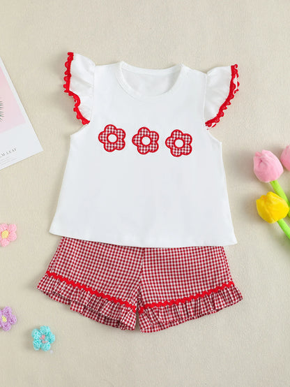 Ensemble Bébé Fille Blanc & Rouge – Haut Détails Cœur + Bas Assorti