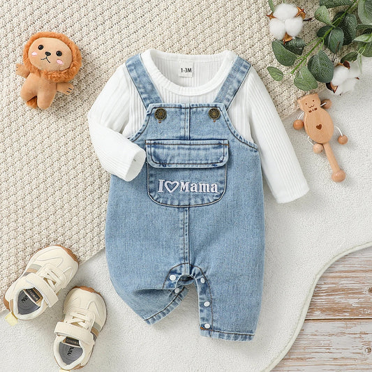 Salopette Bébé Bleu Style Denim – Ensemble 2 Pièces (Haut + Salopette)