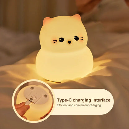 Veilleuse bébé chat en silicone tactile rechargeable – Lampe de nuit douce Guardian Kitty