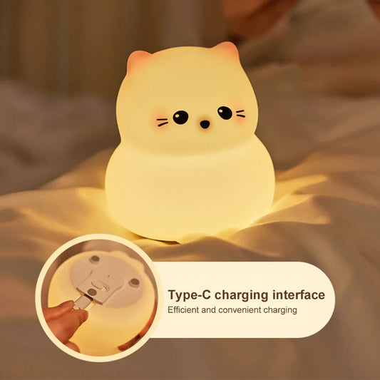 Veilleuse bébé chat en silicone tactile rechargeable – Lampe de nuit douce Guardian Kitty