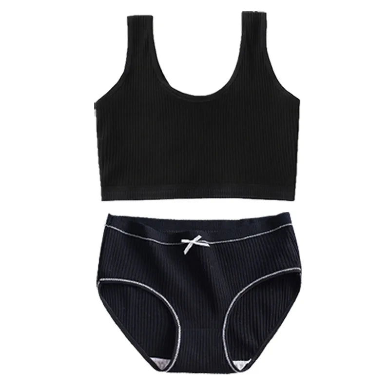 Ensemble de culottes et soutiens-gorge en coton pour filles adolescentes, soutien-gorge d'entraînement en coton, ensemble de culottes, soutien-gorge de sport solide pour enfants, sous-vêtements