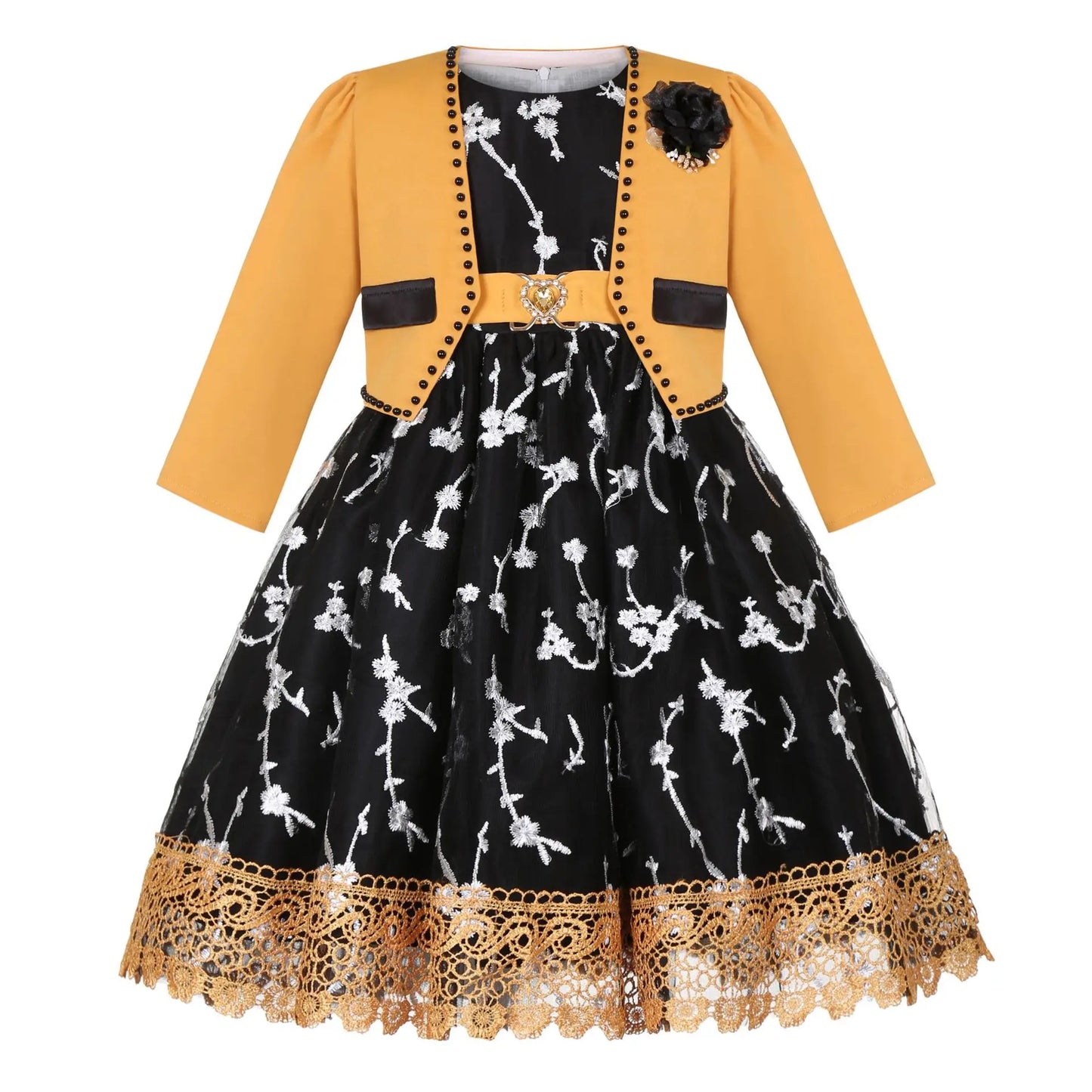 Robe Princesse Fille 2 Pièces (Robe + Veste) – Noir & Rose | Cérémonie, Anniversaire, Piano (5–14 ans)