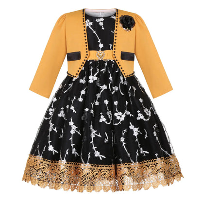 Robe Princesse Fille 2 Pièces (Robe + Veste) – Noir & Rose | Cérémonie, Anniversaire, Piano (5–14 ans)
