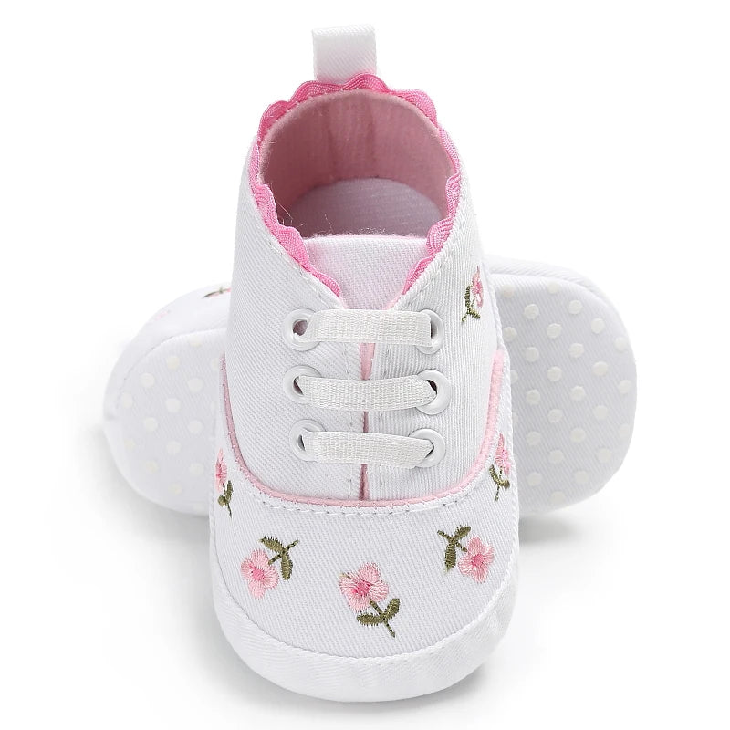 Chaussures premiers pas bébé fille – Semelle souple antidérapante – Fermeture scratch (0–12 mois)