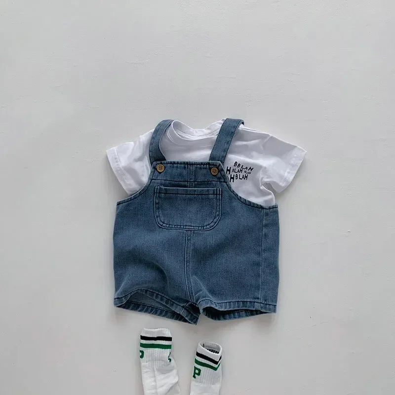 Ensemble bébé été 2 pièces – T-shirt en coton & salopette pantalon décontractée (0 à 3 ans)