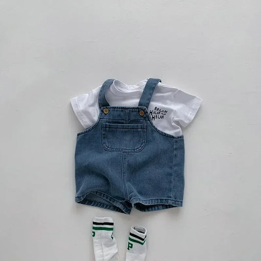 Ensemble bébé été 2 pièces – T-shirt en coton & salopette pantalon décontractée (0 à 3 ans)