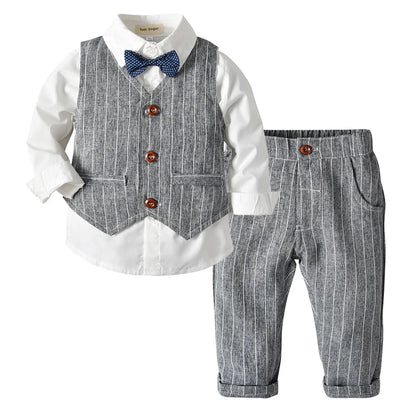 Ensemble de vêtements formels rayés pour garçons, blazers, pantalons en émail pour bébé, olympiques de mariage pour enfants, olympiques de fête