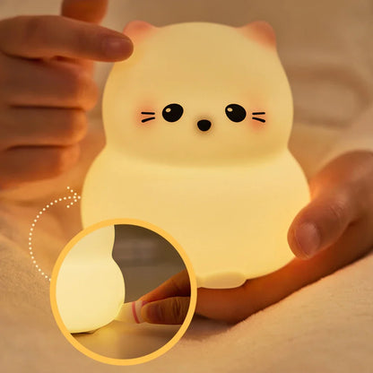 Veilleuse bébé chat en silicone tactile rechargeable – Lampe de nuit douce Guardian Kitty
