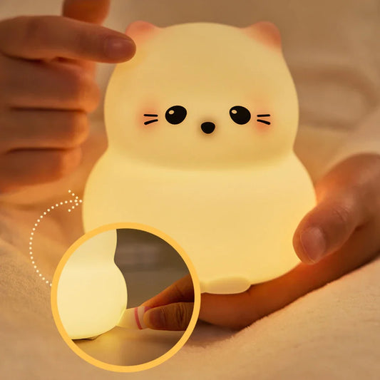 Veilleuse bébé chat en silicone tactile rechargeable – Lampe de nuit douce Guardian Kitty