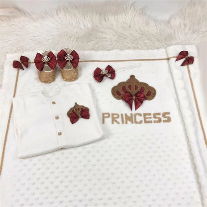 Coffret naissance luxe bébé – Ensemble “Prince & Princesse” sortie d’hôpital en coton brodé (cadeau nouveau-né)
