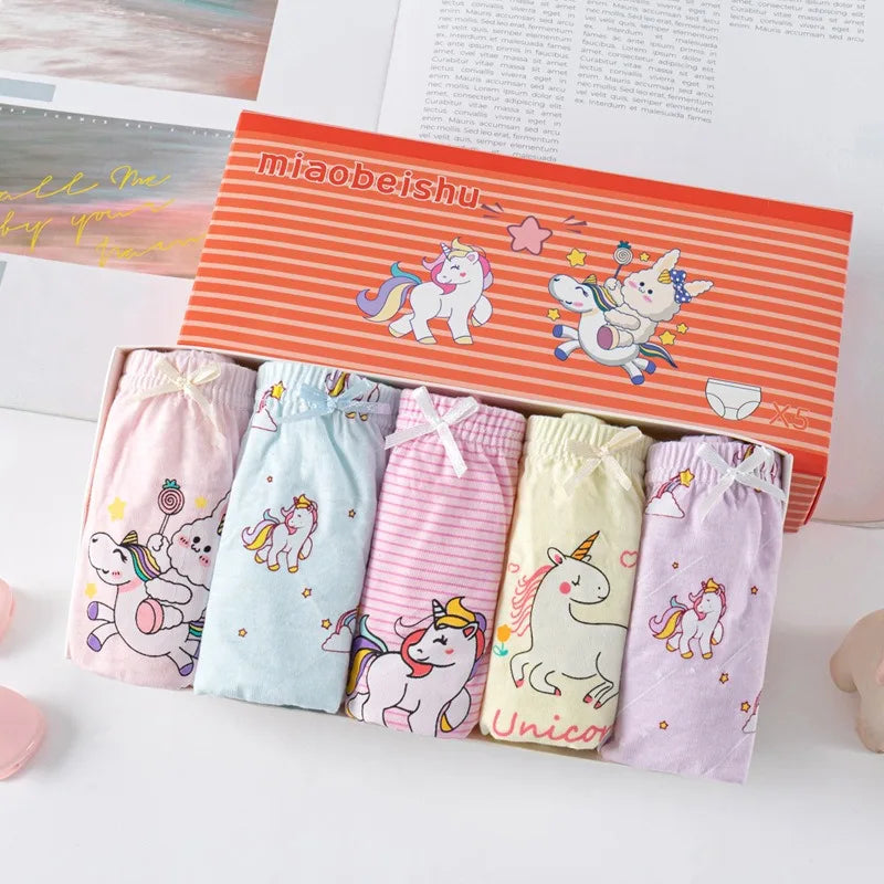 5 pièces/ensemble sous-vêtements pour fille coton mignon motif licorne petites filles culottes respirant confort enfants Hipster slips