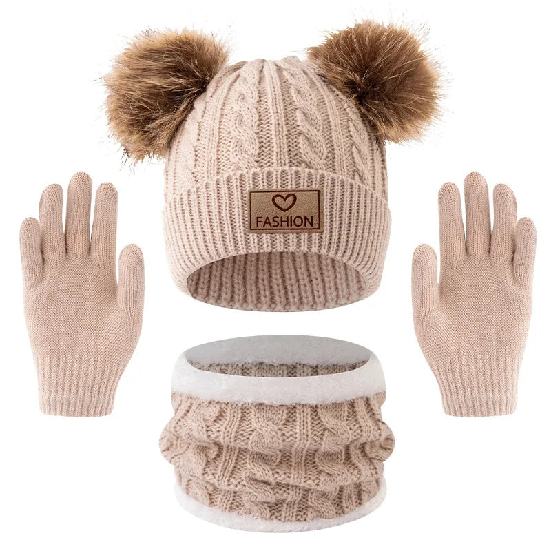 Ensemble hiver enfant 3 pièces – Bonnet, cache-cou et gants chauds