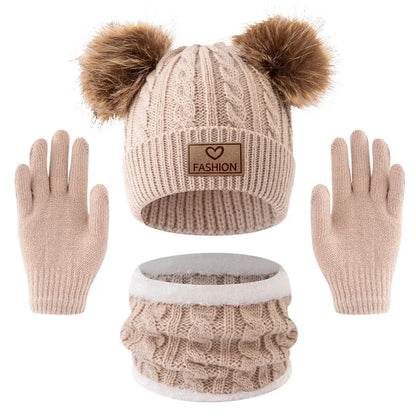 Ensemble hiver enfant 3 pièces – Bonnet, cache-cou et gants chauds