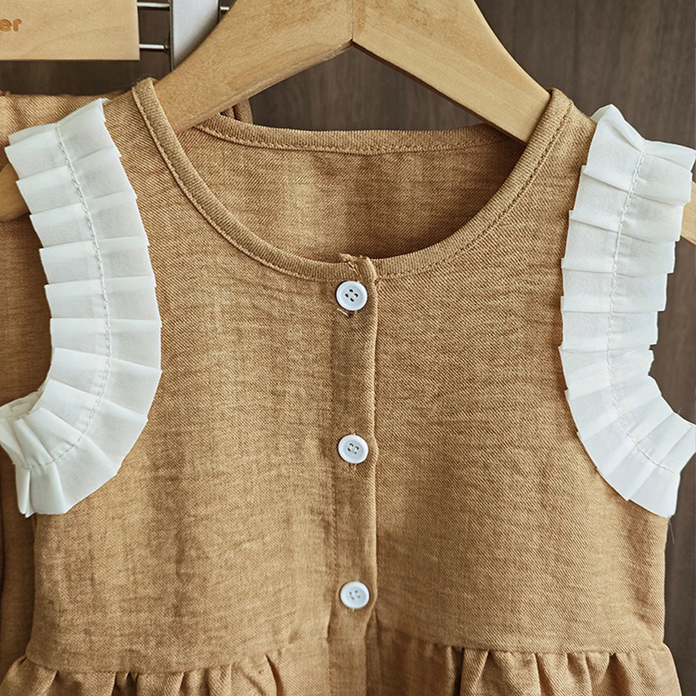 Ensemble Fille 2 Pièces Bleu – Haut Sans Manches & Pantalon Large (4–6 ans)