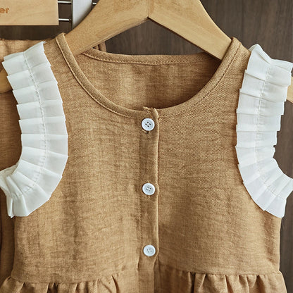 Ensemble Fille 2 Pièces Bleu – Haut Sans Manches & Pantalon Large (4–6 ans)