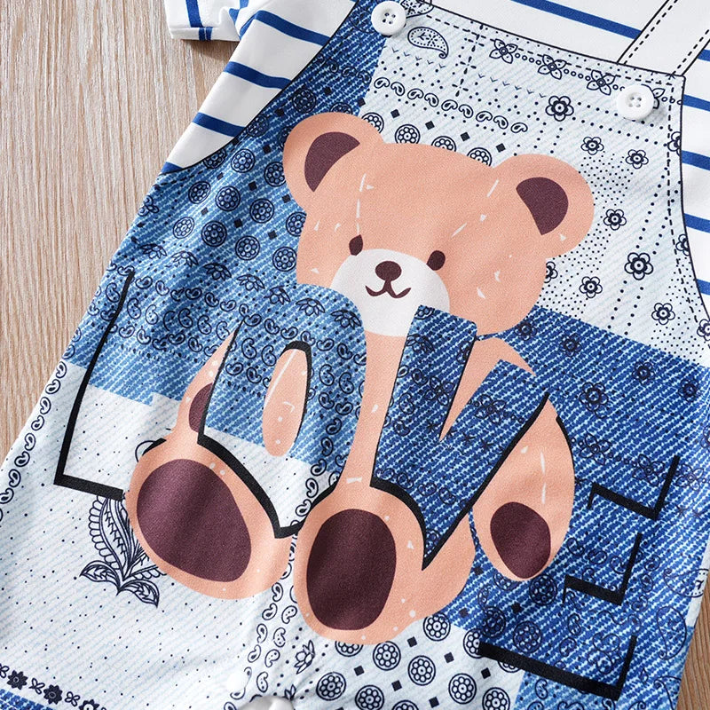 Combinaison Bébé Ours Cartoon – Body Été Coton Doux Garçon & Fille