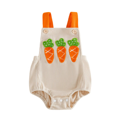 Barboteuse bébé brodée carottes – Salopette douce printemps été