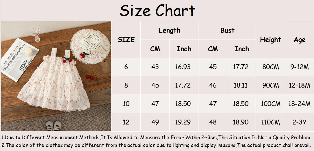 Robe Bébé Fille Été “Cherry” + Chapeau Assorti | 0–12 mois