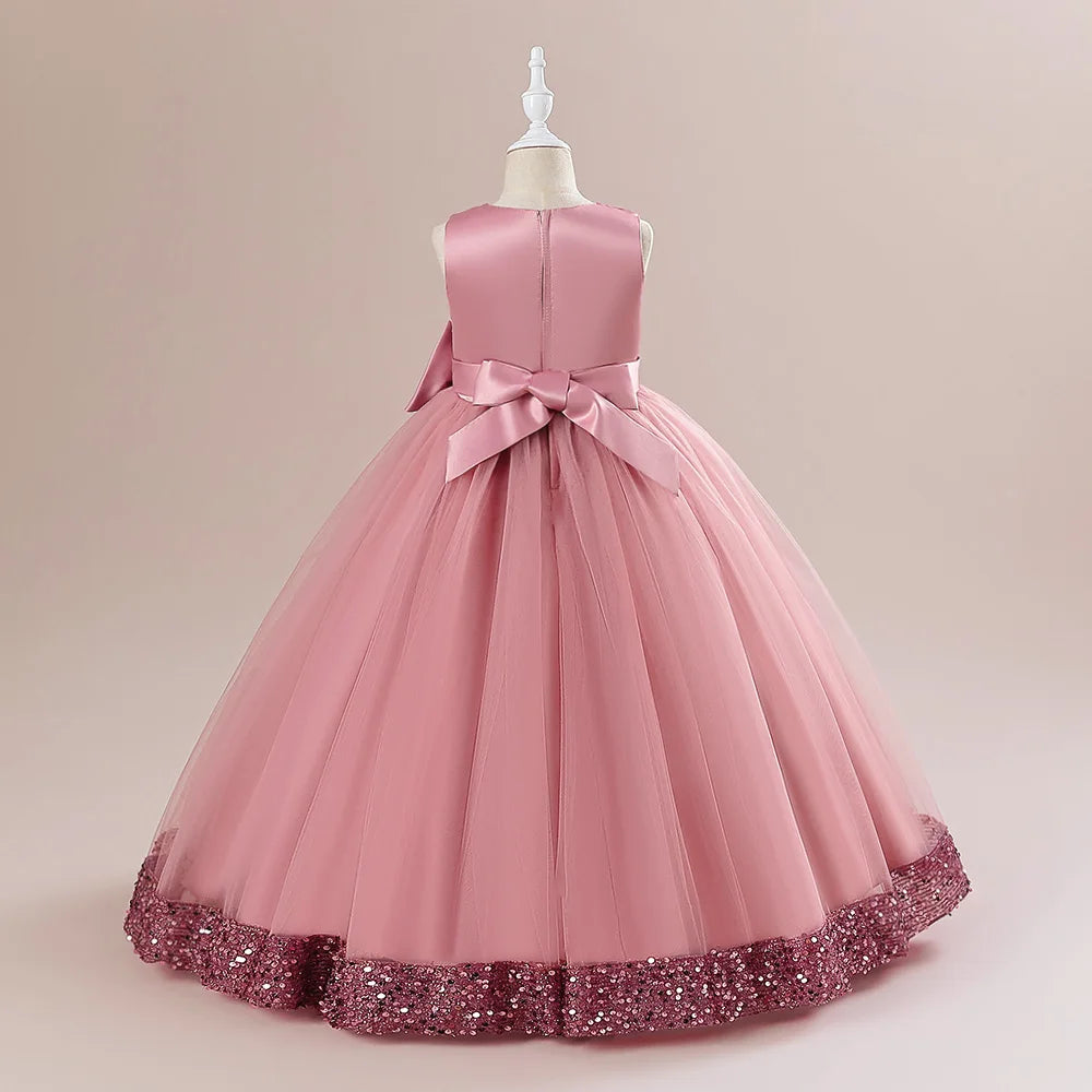 Robe Princesse Longue à Nœud Élégant – Cérémonie & Mariage pour Fille