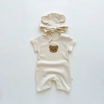 Ensemble Bébé Petit Ourson – Combinaison d’Été Premium en Coton Gaufré