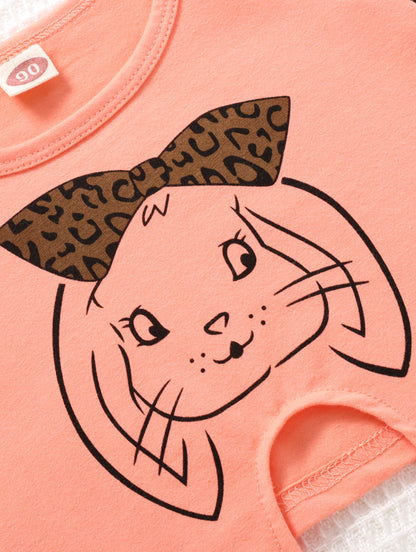 Ensemble Fille 2 Pièces – T-shirt Pêche + Jupe Léopard – Été (1–3 ans)