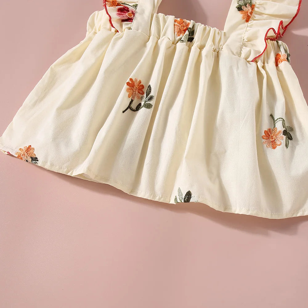 Ensemble d’été fille 2 pièces – Haut fleuri à manches courtes & short uni