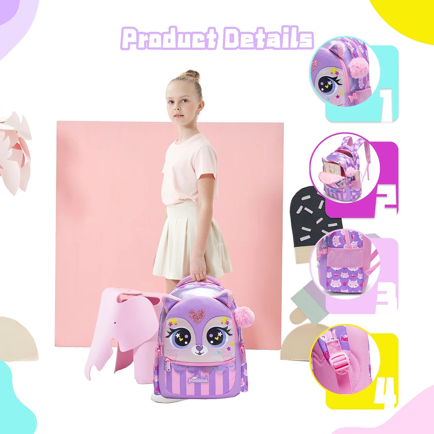 Sacs à dos pour enfants de 8 à 10 ans, 3 pièces, cartable d'école pour filles, mignon, avec boîte à déjeuner, trousse à crayons, ensemble de sacs à livres