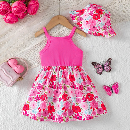 Robe d’été bébé fille + chapeau assorti – Motif feuilles tropicales