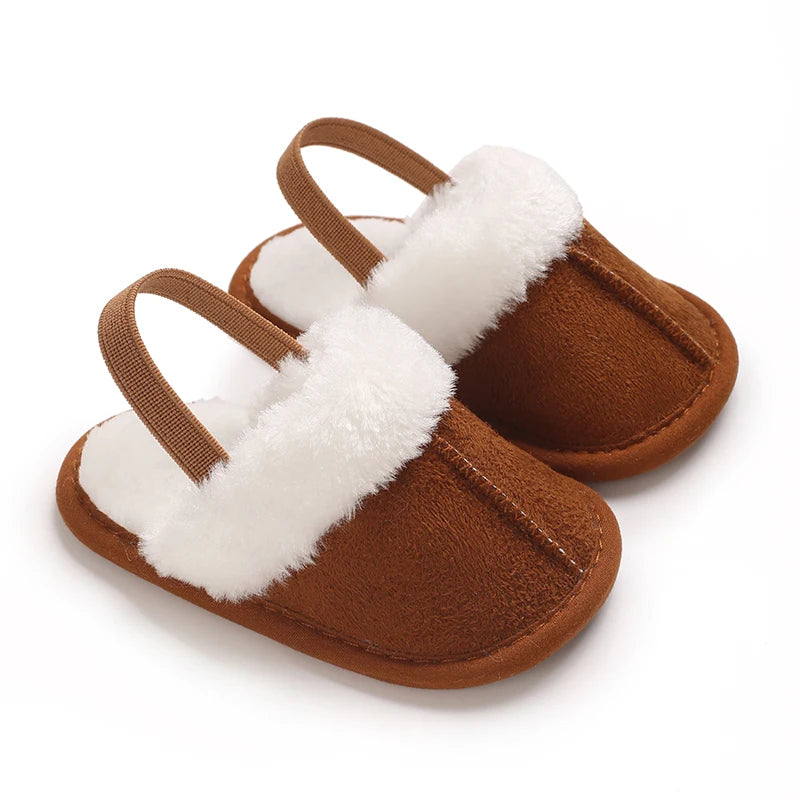 Pantoufles bébé coton doublées – Chaudes & confortables – Semelle douce (0–18 mois)