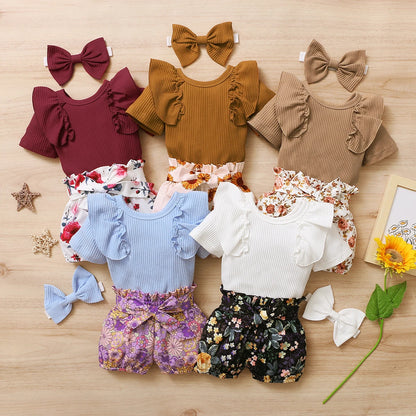 Tenue d’été bébé fille – Haut à manches volantées + short motif tournesols