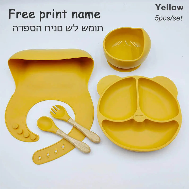 Vaisselle en silicone alimentaire pour bébé – Ensemble repas 8 pièces sans BPA, antidérapant et sécurisé