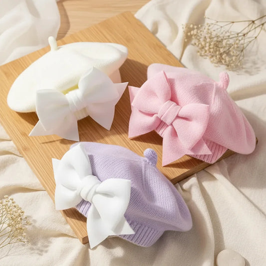 Béret bébé avec grand nœud – Chapeau élégant pour nouveau-né et petite fille