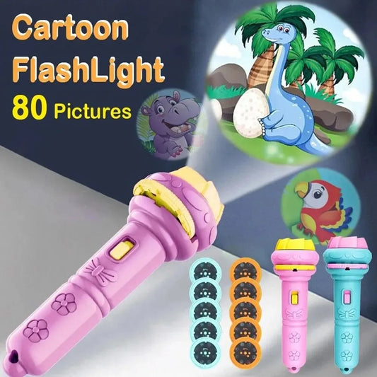 Lampe de poche projecteur pour enfants – Dessins animés (10 cartes, 80 images)