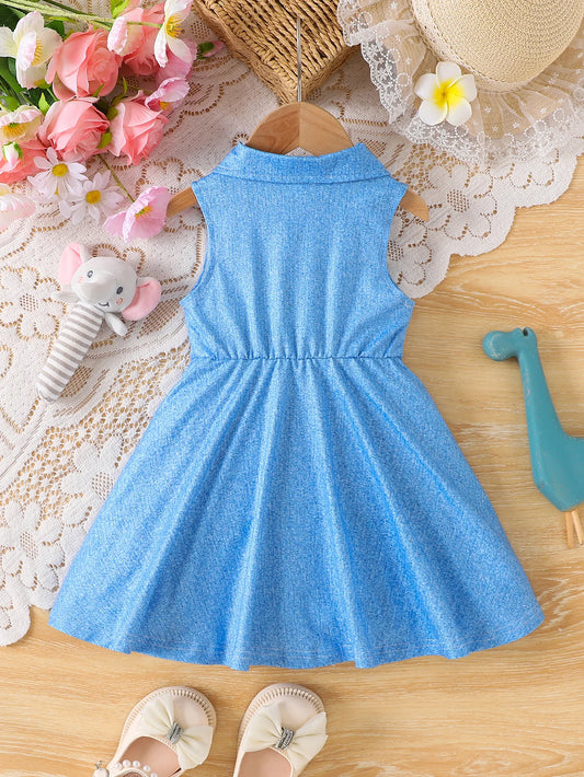 Robe en Jean Fille – Imprimé Animal/Coloré – Sans Manches (2–6 ans)