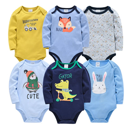 Lot de 3 ou 6 Bodies Bébé Garçon en Coton – Confort Doux & Motifs Adorables (0–12 mois)