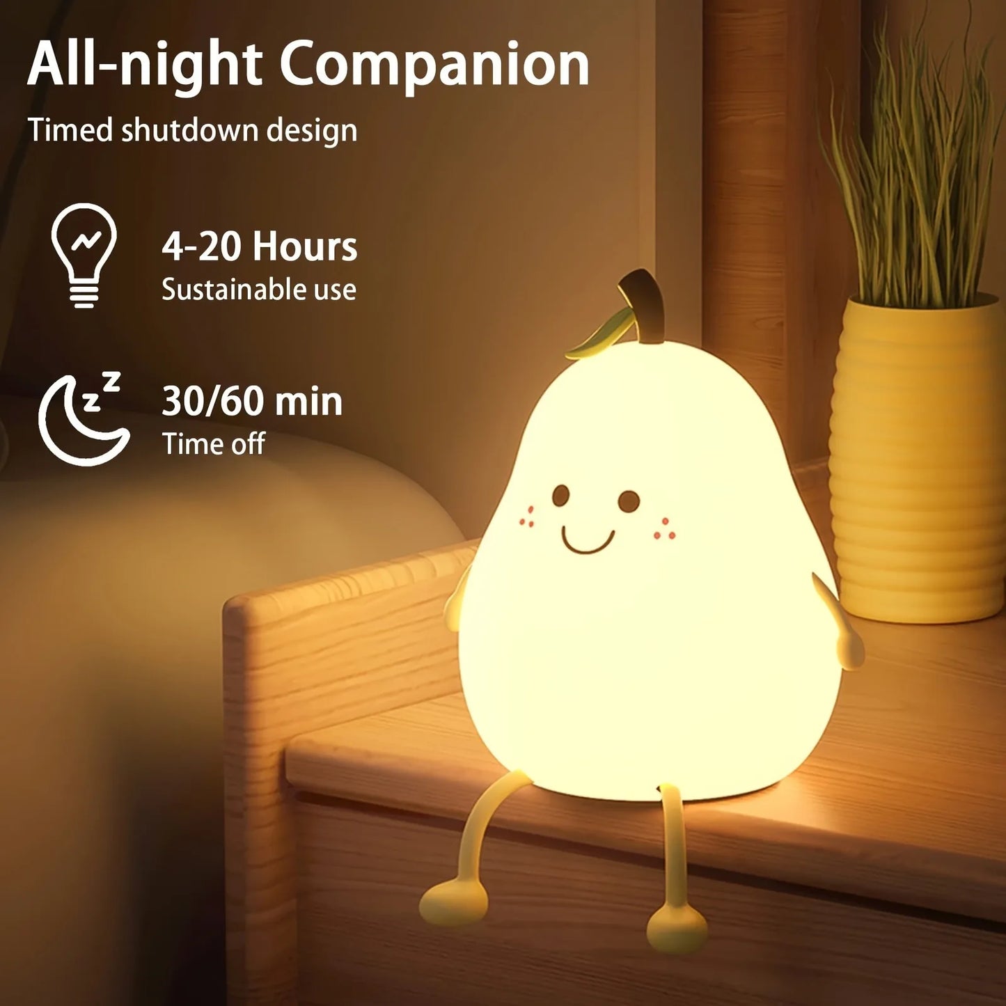Veilleuse bébé poire en silicone tactile – Lampe de nuit douce 7 couleurs rechargeable