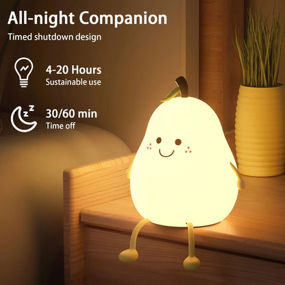 Veilleuse bébé poire en silicone tactile – Lampe de nuit douce 7 couleurs rechargeable
