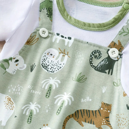 Ensemble Bébé Safari – Barboteuse Salopette + Body (0–12 mois)