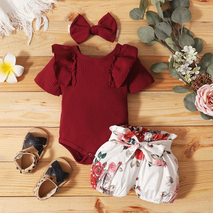 Tenue d’été bébé fille – Haut à manches volantées + short motif tournesols
