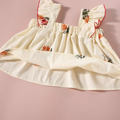 Ensemble d’été fille 2 pièces – Haut fleuri à manches courtes & short uni